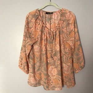 a.n.a Orange Paisley Floral Patterned Top Size L